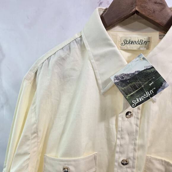 Vintage Button Shirt Mens Large Yellow Safari Pima Long Sleeve St John Bay - Picture 2 of 13